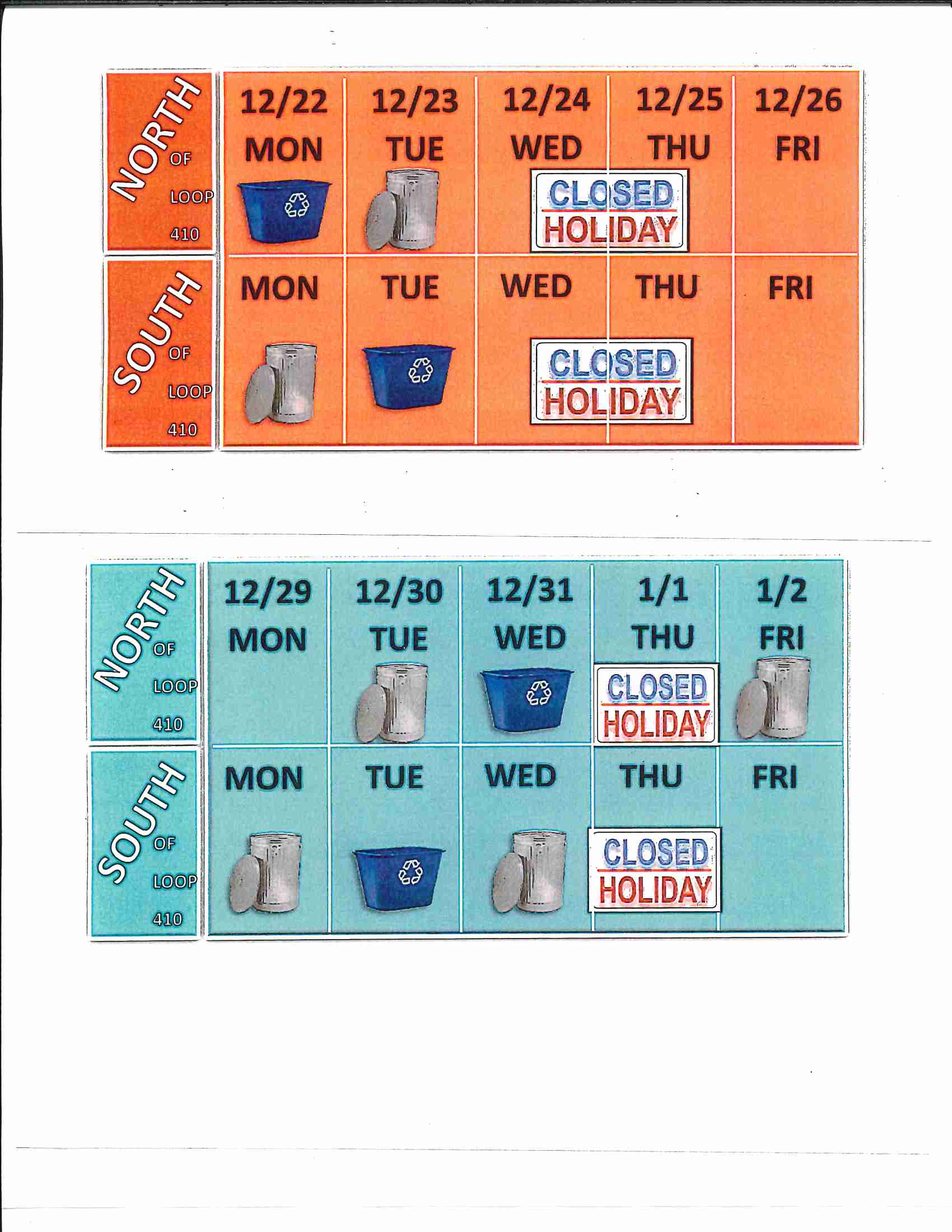 Christmas New Years Holiday Trash Schedule
